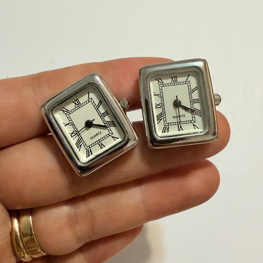 vintage Silver tone Rectangular Cufflinks with Roman Numerals Quartz